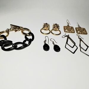 Black and Gold Monet Toggle Bracelet w/ 4 pairs of earrings